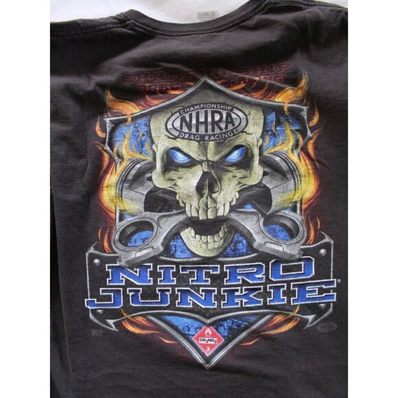 Vtg Nitro Junkie skull graphic black tee championship Drag Racing death Size 2XL - Picture 3 of 11